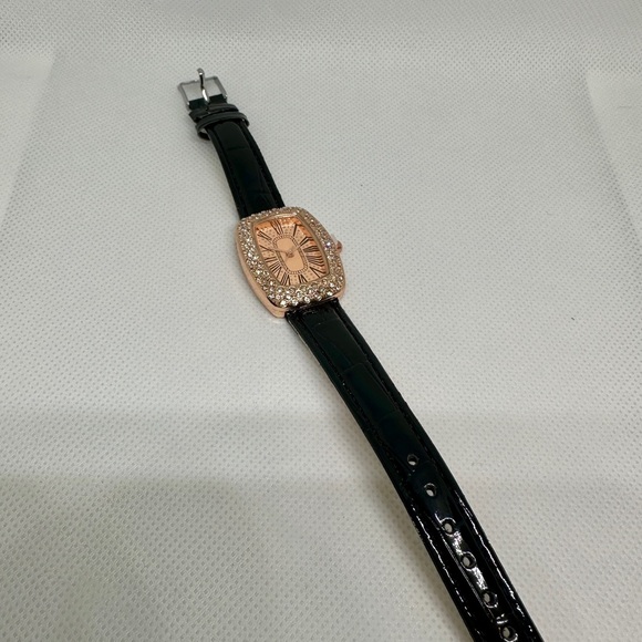 Rose Gold Crystal Watch with Black Strap - Picture 3 of 3